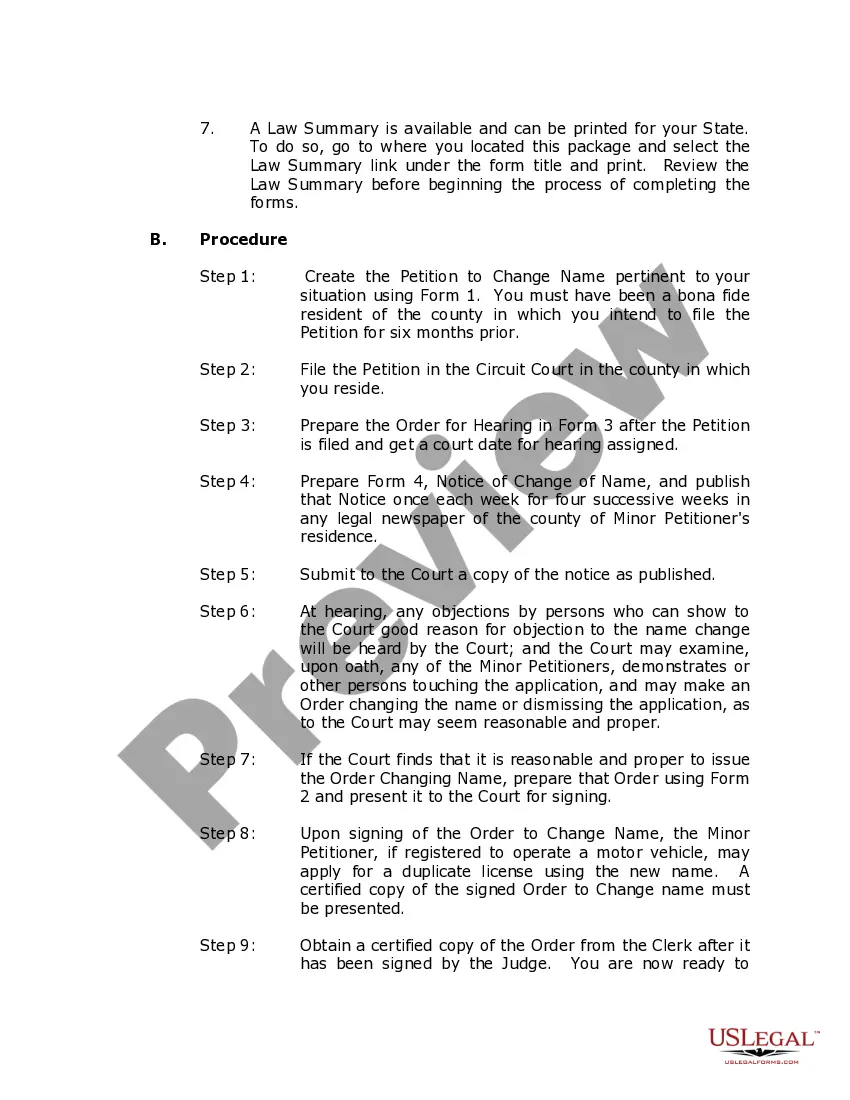Preview South Dakota Name Change Instructions and Forms Package for a Minor