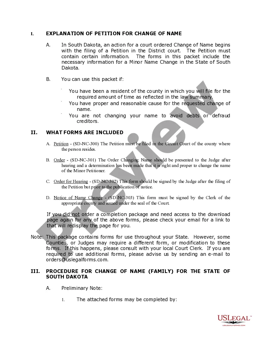 Preview South Dakota Name Change Instructions and Forms Package for a Family