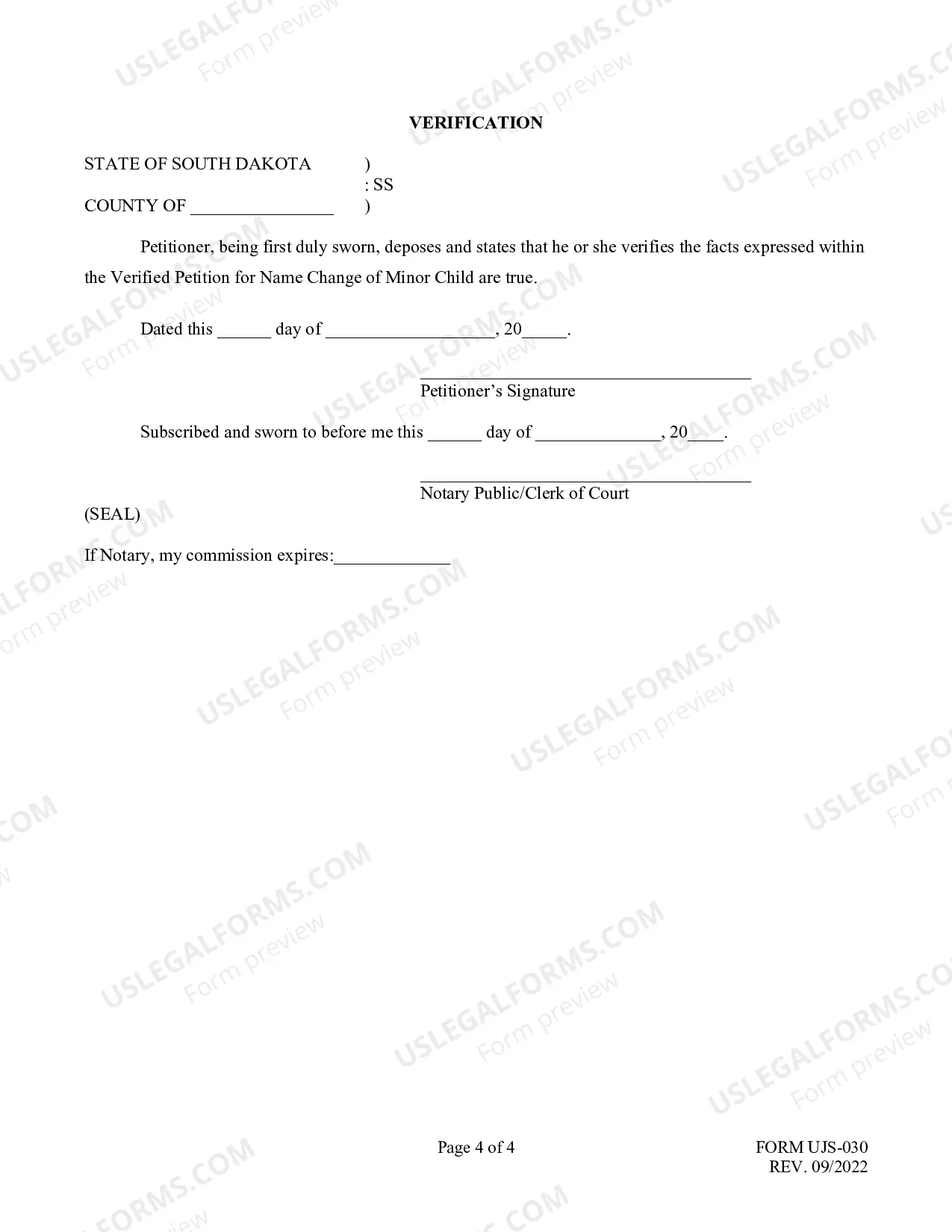 Preview Petition for Name Change of Minor Child