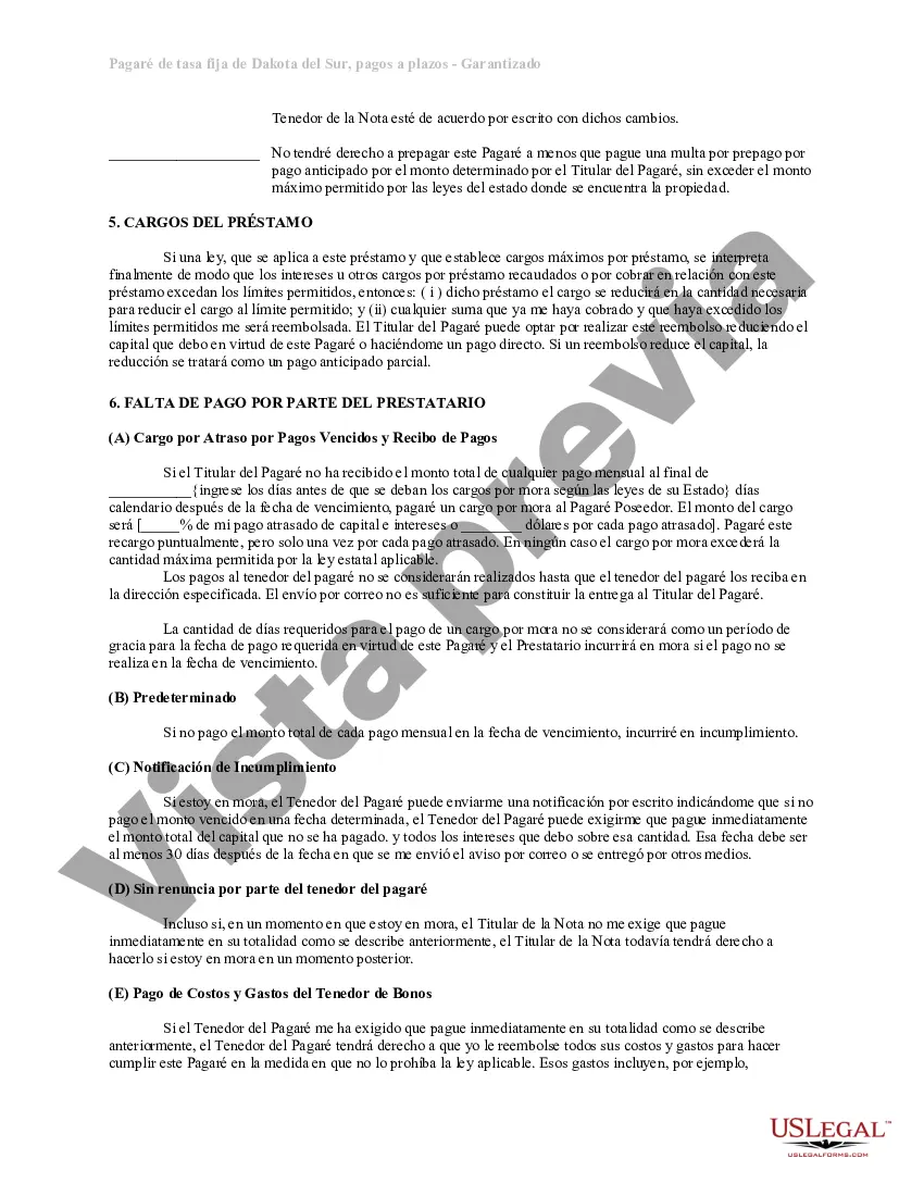 Preview Cuotas de Dakota del Sur Pagaré de tasa fija garantizado por bienes raíces residenciales