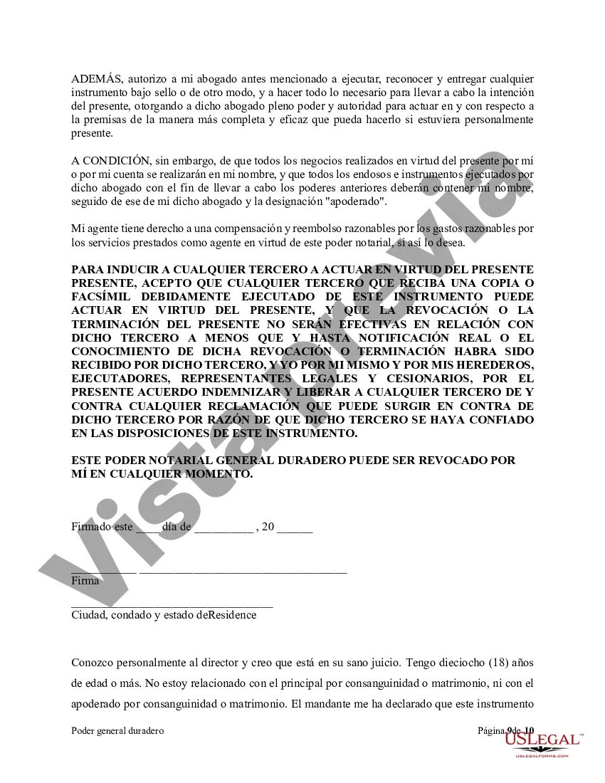 Preview Poder general duradero para la propiedad y las finanzas o efectivo financiero en caso de incapacidad
