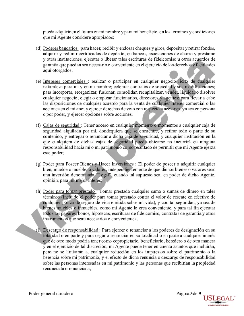 Preview Poder General Duradero para Bienes y Finanzas o Financiero Efectivo Inmediatamente