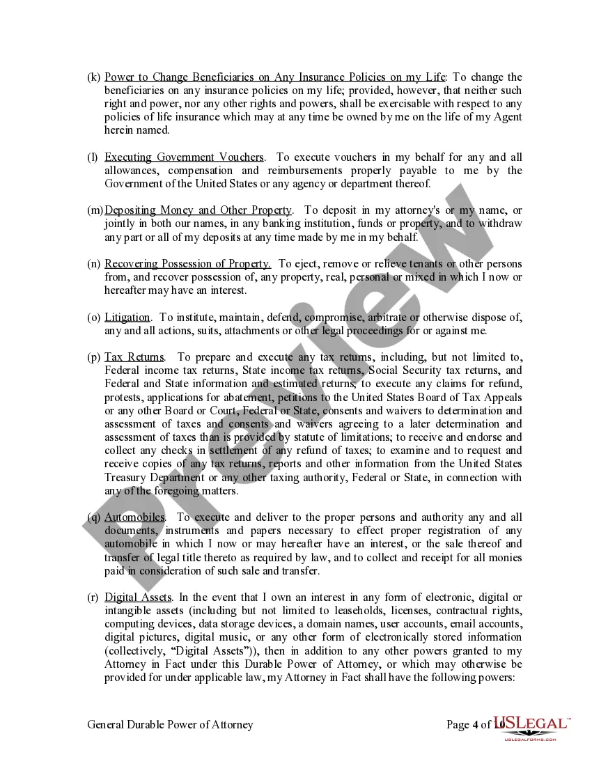 Preview General Durable Power of Attorney for Property and Finances or Financial Effective Immediately