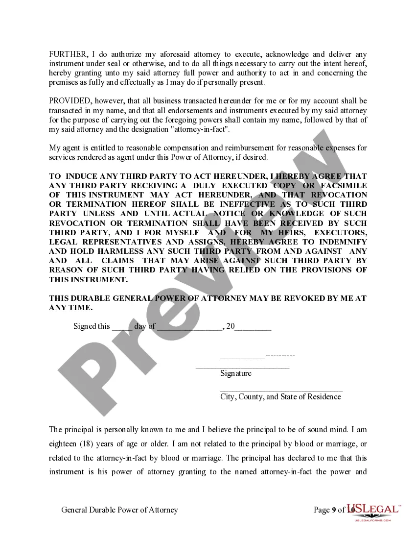 Preview General Durable Power of Attorney for Property and Finances or Financial Effective Immediately