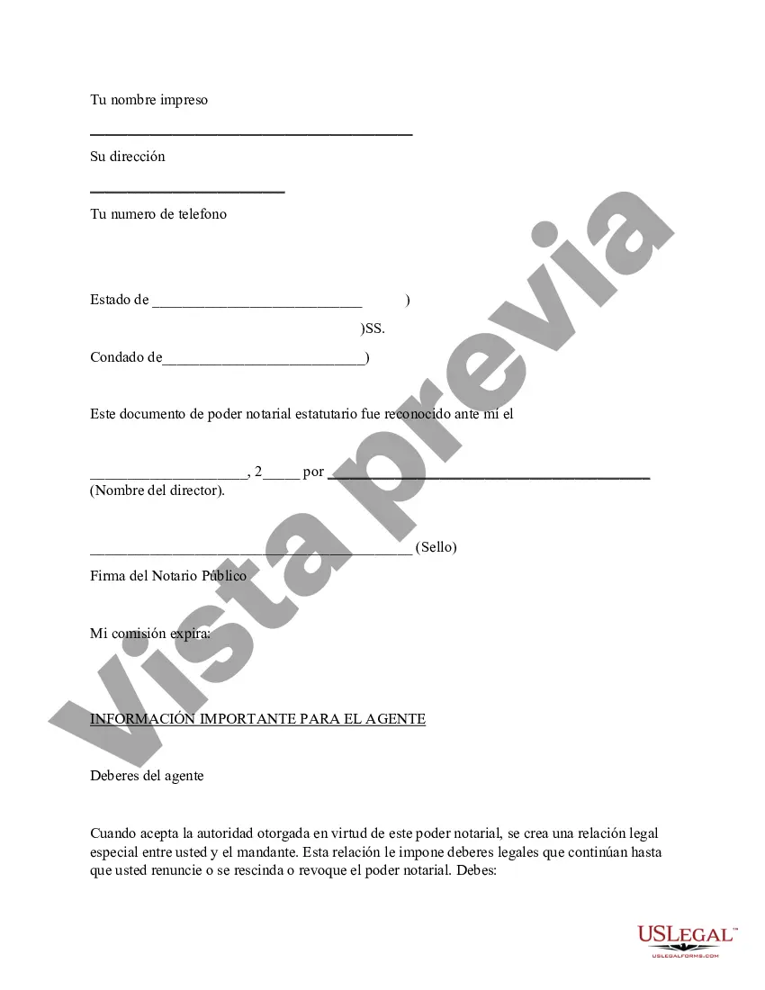 Preview Poder notarial general estatutario - Dakota del Sur