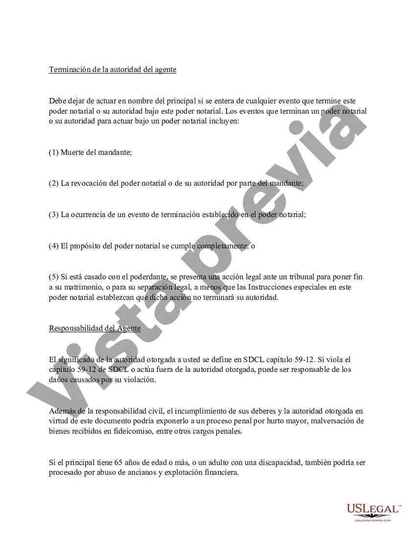 Preview Poder notarial general estatutario - Dakota del Sur