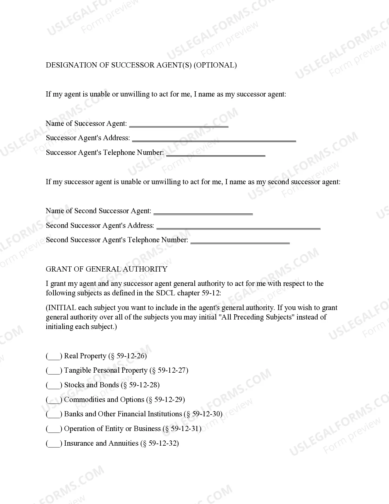 Preview Statutory General Power of Attorney - South Dakota