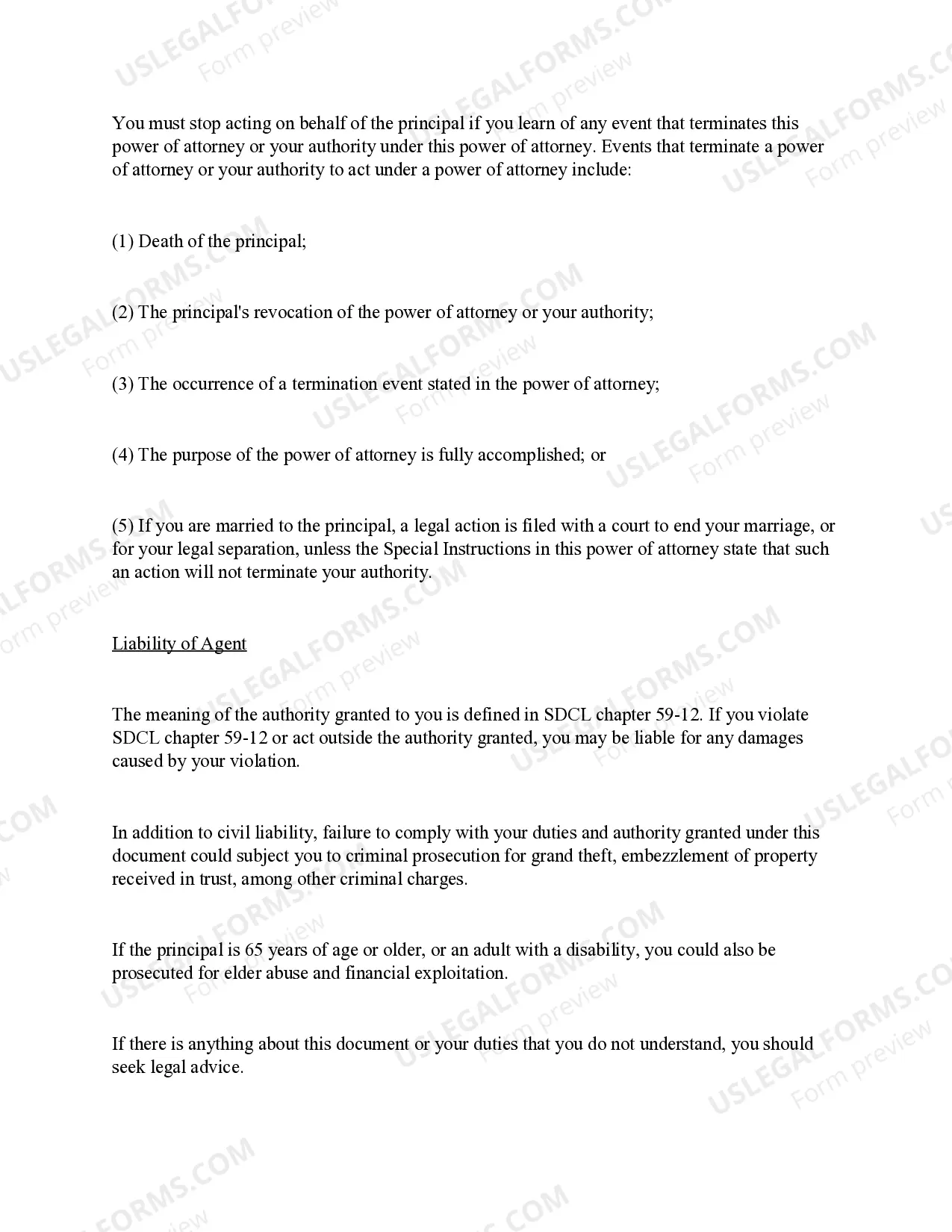 Preview Statutory General Power of Attorney - South Dakota