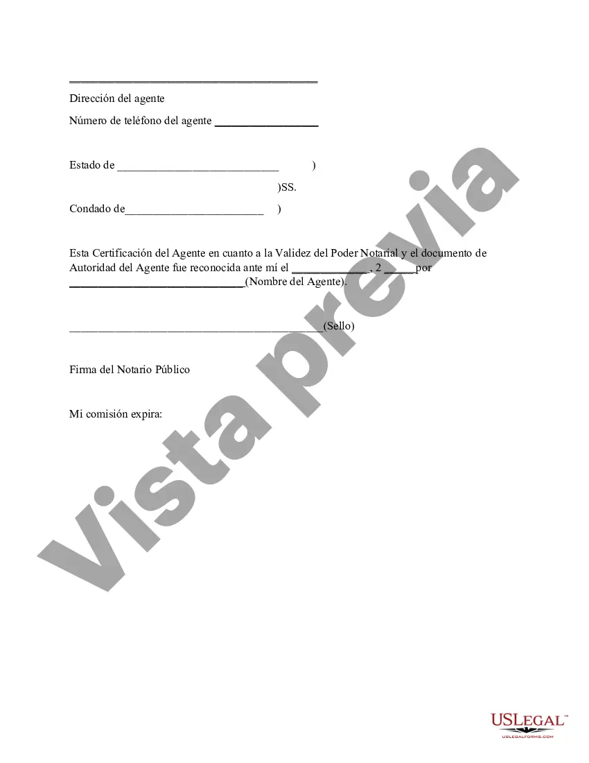 Preview Certificación del agente en cuanto a poder notarial