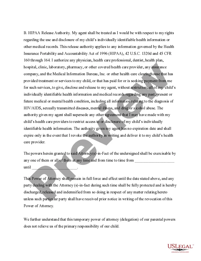 Preview General Power of Attorney for Care and Custody of Child or Children