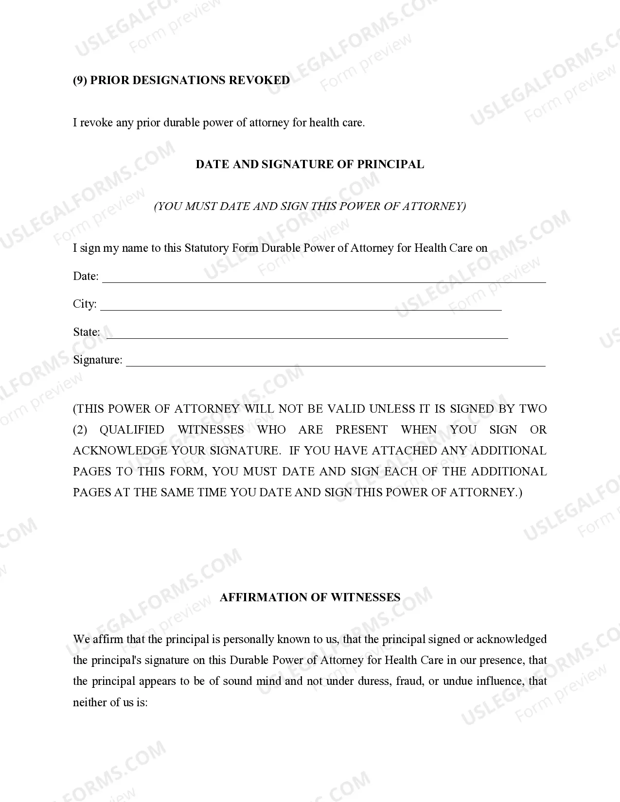 Preview Power of Attorney for Health Care - Durable Power of Attorney for Healthcare