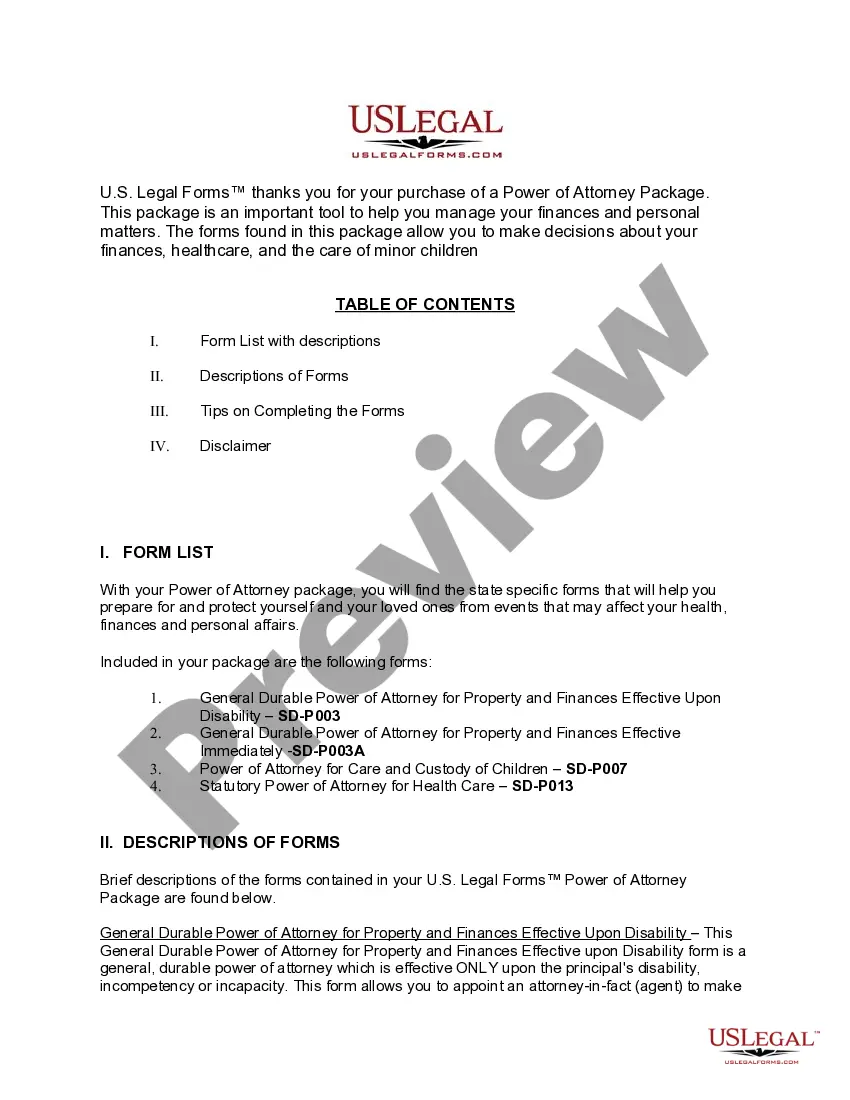 Preview South Dakota Power of Attorney Forms Package