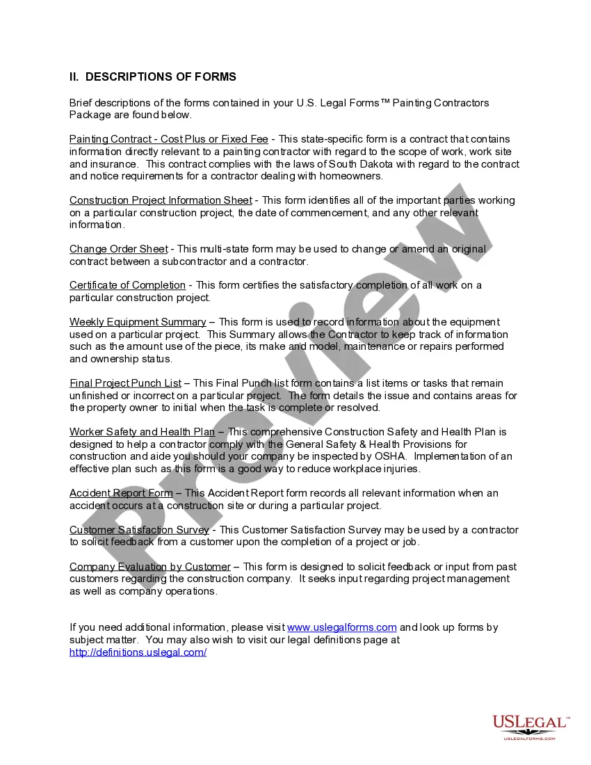 Preview South Dakota Painting Contractor Package