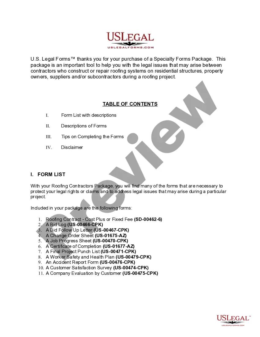 Preview South Dakota Roofing Contractor Package