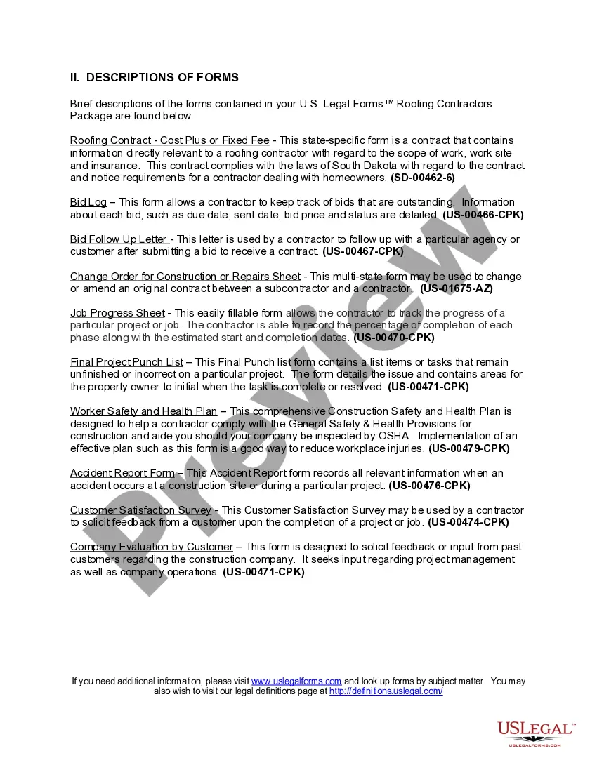 Preview South Dakota Roofing Contractor Package