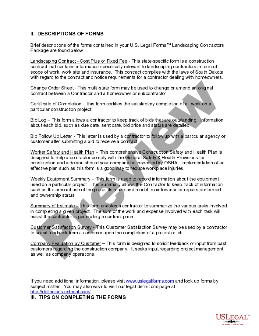 Preview South Dakota Landscaping Contractor Package