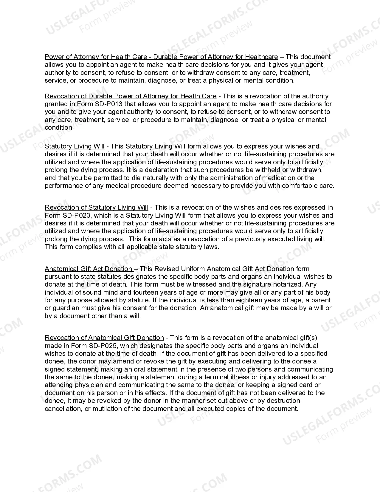 Preview South Dakota Living Wills and Health Care Package