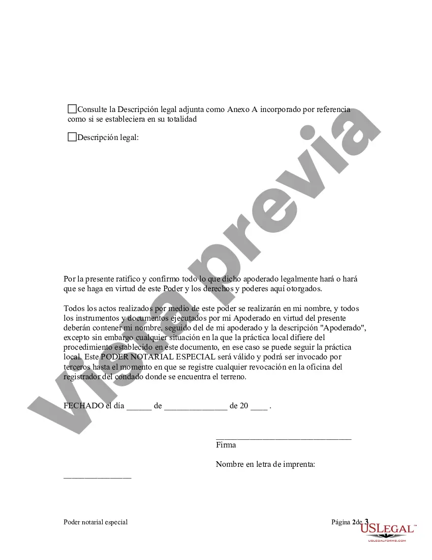 Preview Poder notarial especial o limitado para transacciones de venta de bienes raíces por parte del vendedor