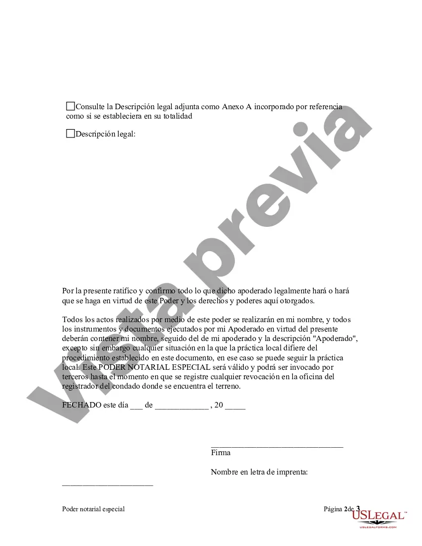 Preview Poder notarial especial o limitado para transacciones de compra de bienes raíces por parte del comprador