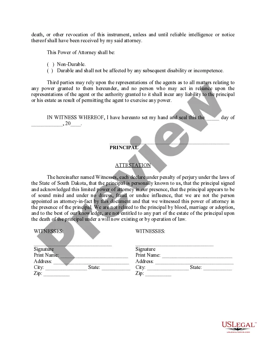 Preview Limited Power of Attorney where you Specify Powers with Sample Powers Included