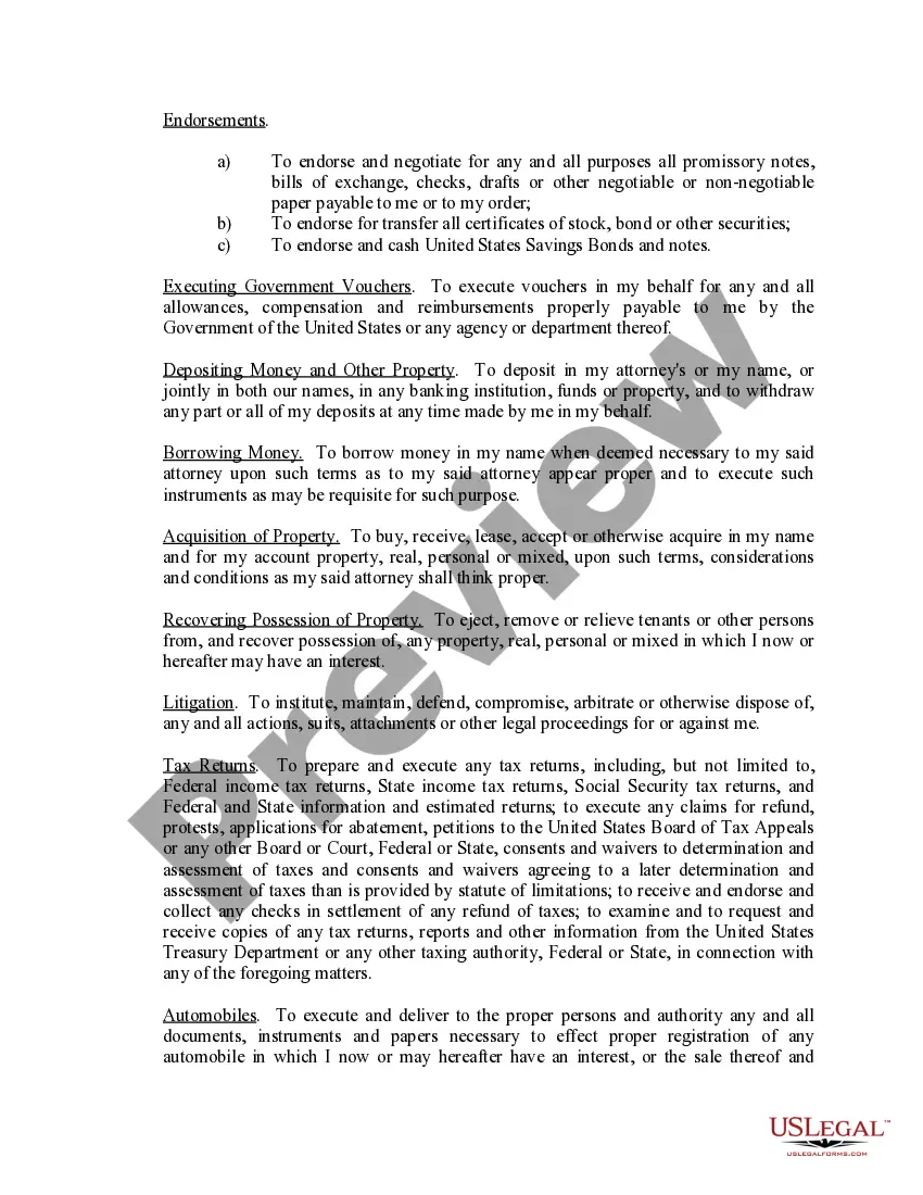 Preview Limited Power of Attorney where you Specify Powers with Sample Powers Included