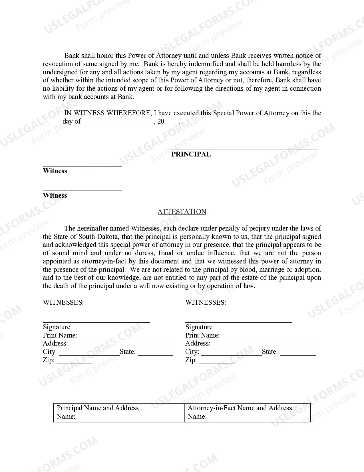 Preview Special Durable Power of Attorney for Bank Account Matters