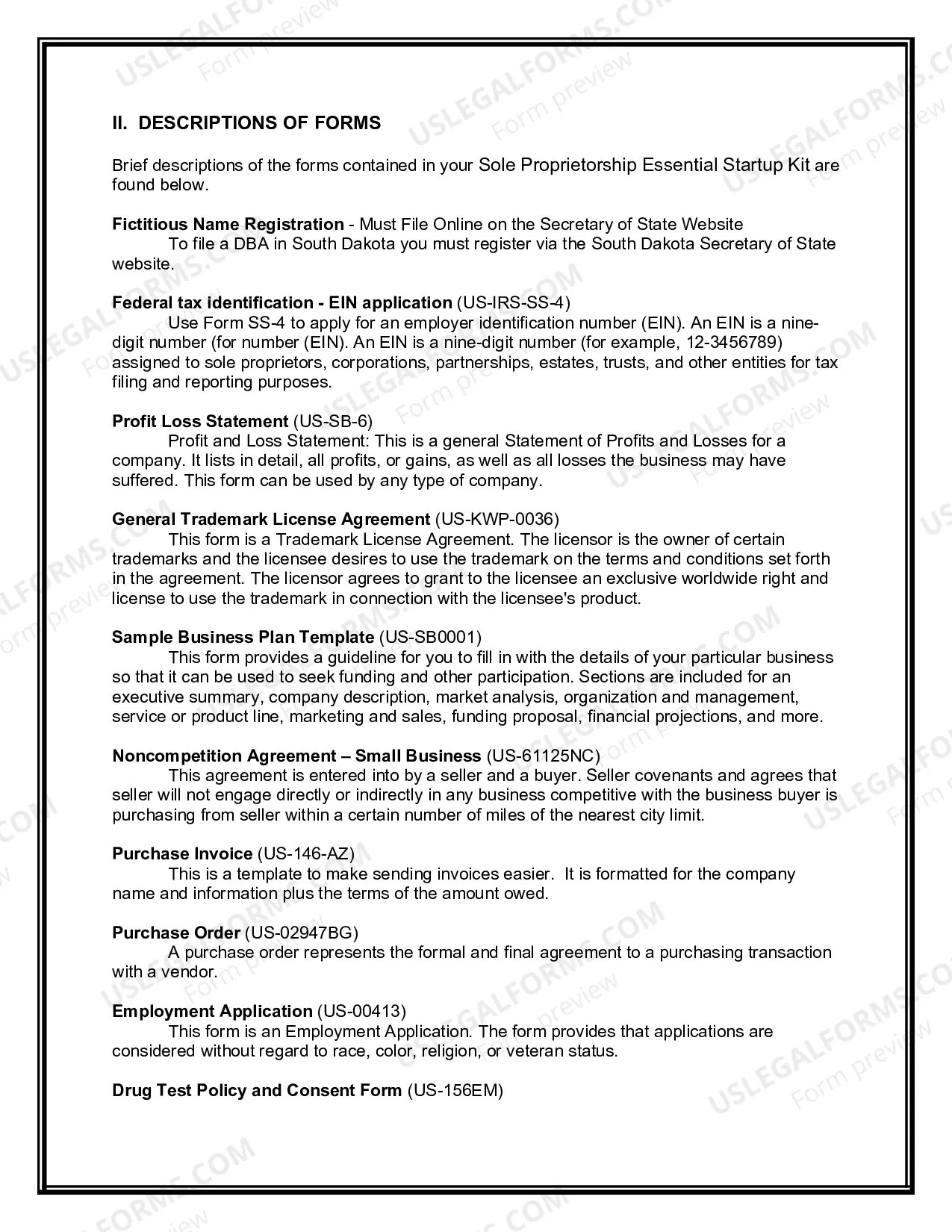 Preview South Dakota Sole Proprietorship Essential Startup Kit