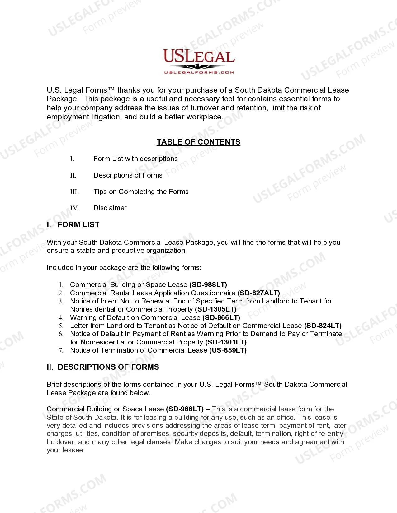 Preview South Dakota Commercial Lease Package