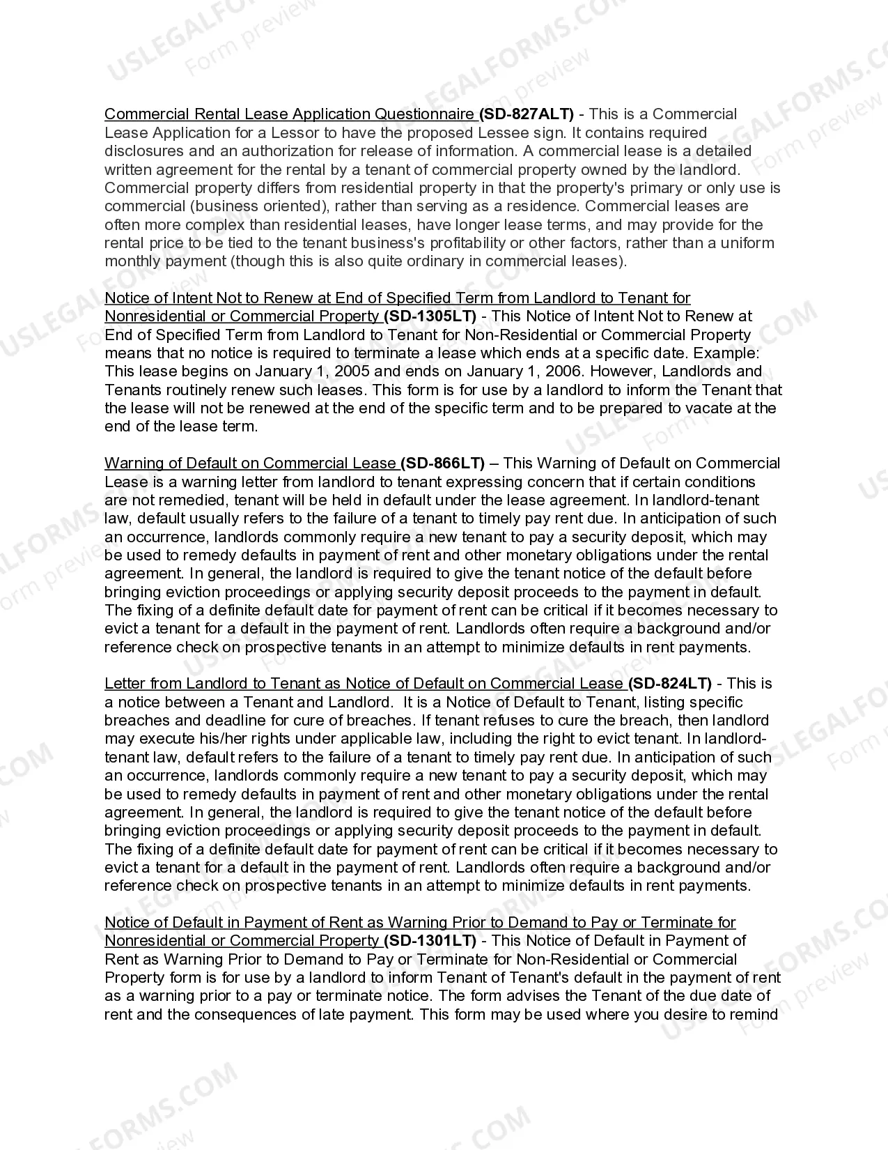 Preview South Dakota Commercial Lease Package