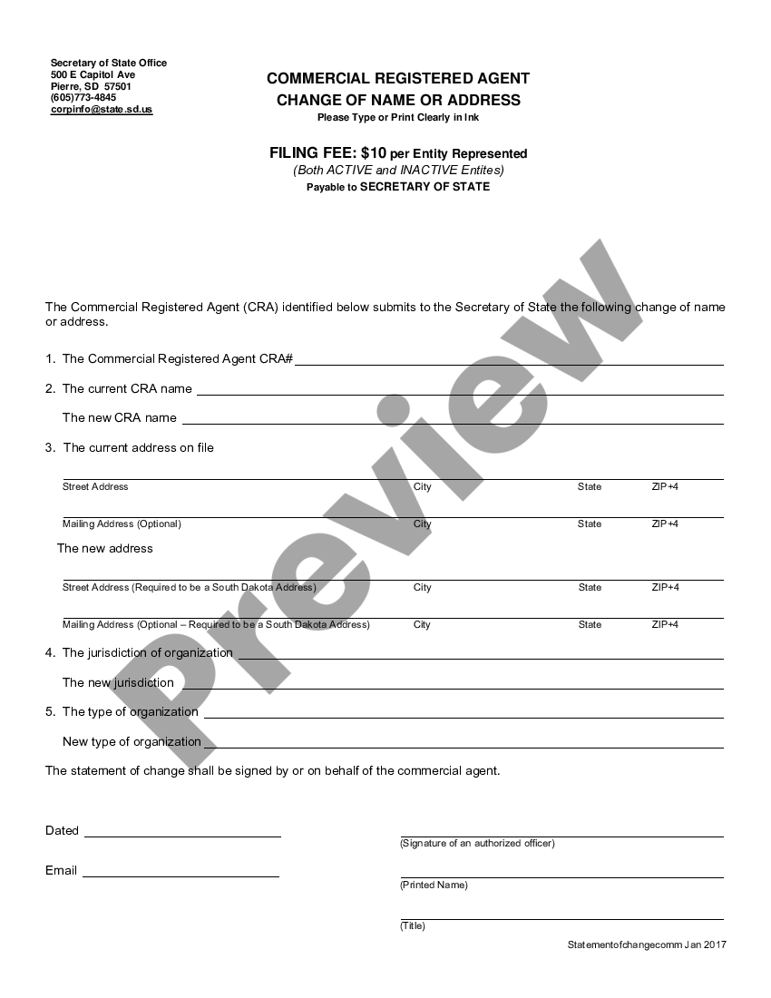 South Dakota Change of Registered Agent South Dakota Registered Agent
