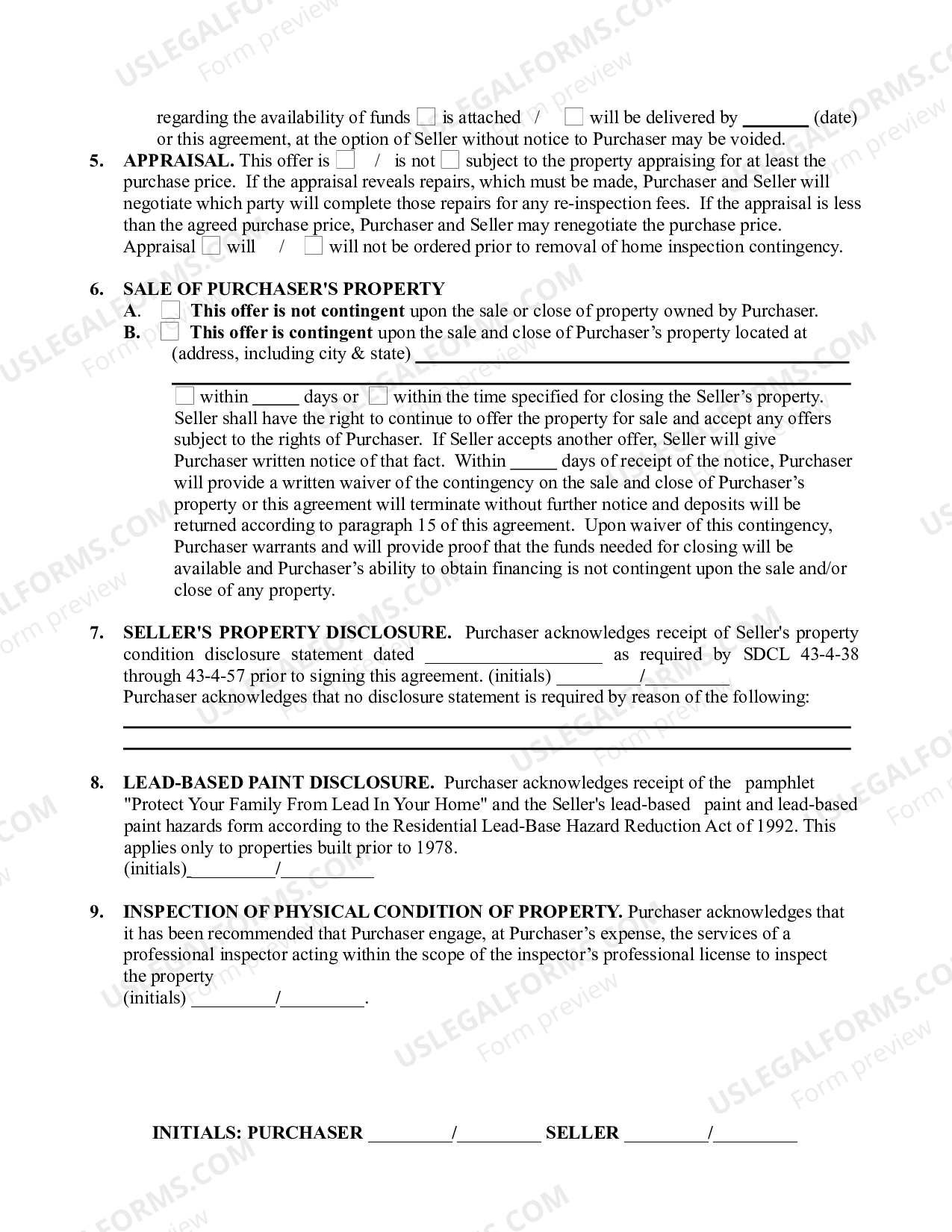 South Dakota Real Estate Purchase Agreement US Legal Forms