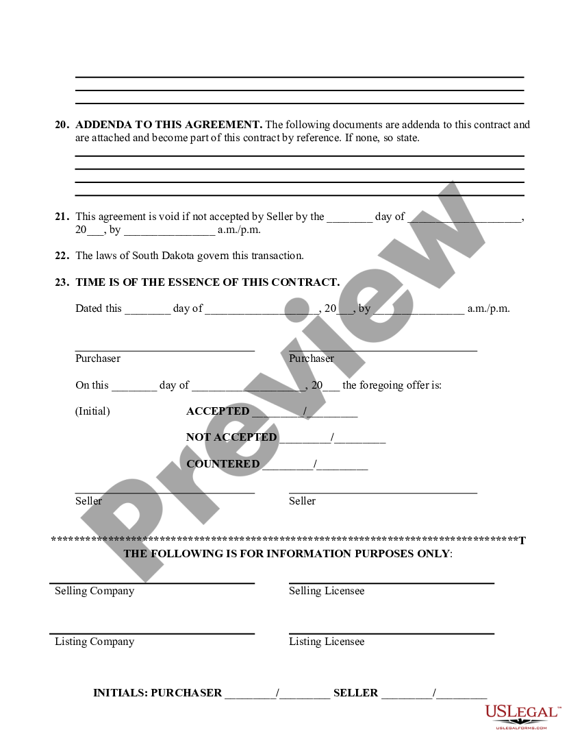 South Dakota Real Estate Purchase Agreement US Legal Forms