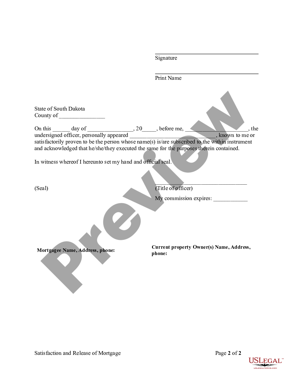 form Release of Mortgage by Lender - Individual Lender or Holder preview