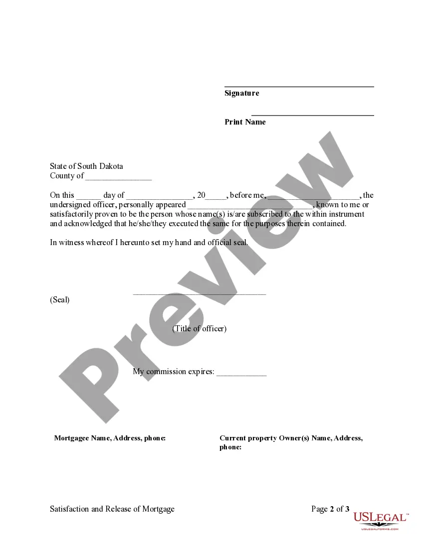 Get Release of Mortgage by Lender - Individual Lender or Holder Preview Release of Mortgage by Lender - Individual Lender or Holder