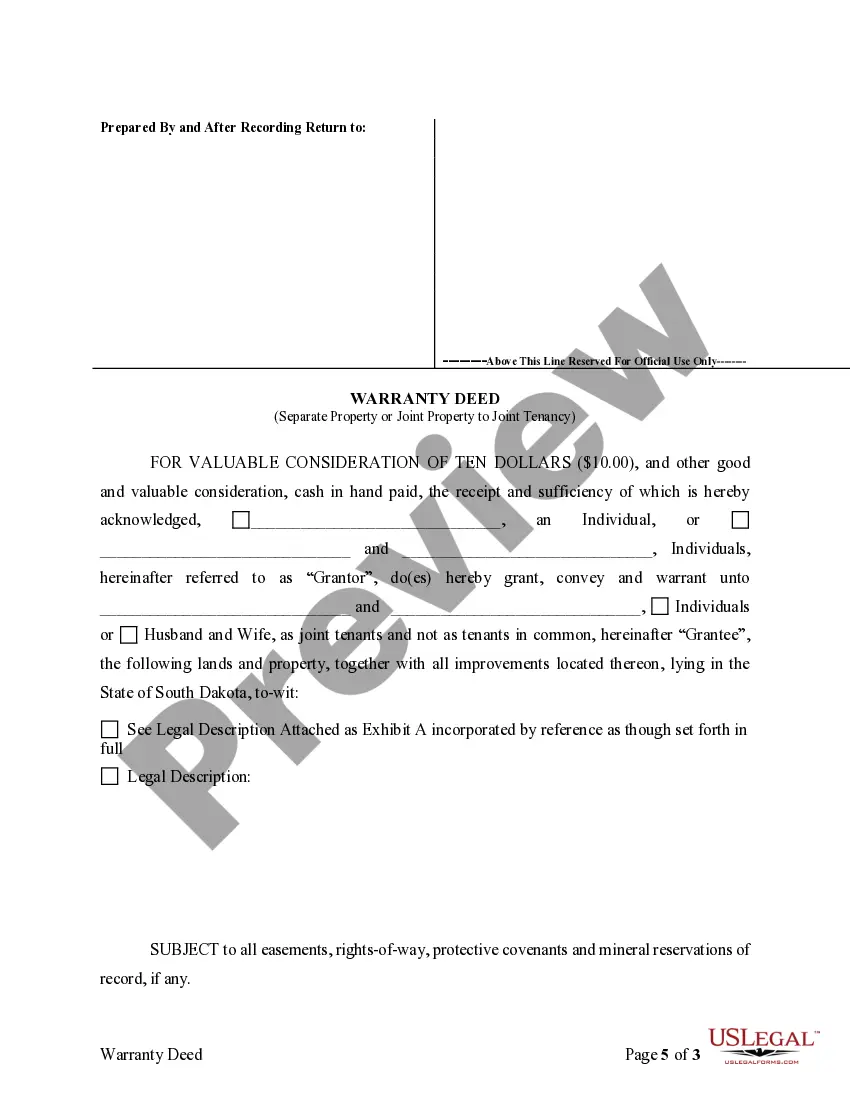 Get Warranty Deed for Separate or Joint Property to Joint Tenancy Preview Warranty Deed for Separate or Joint Property to Joint Tenancy
