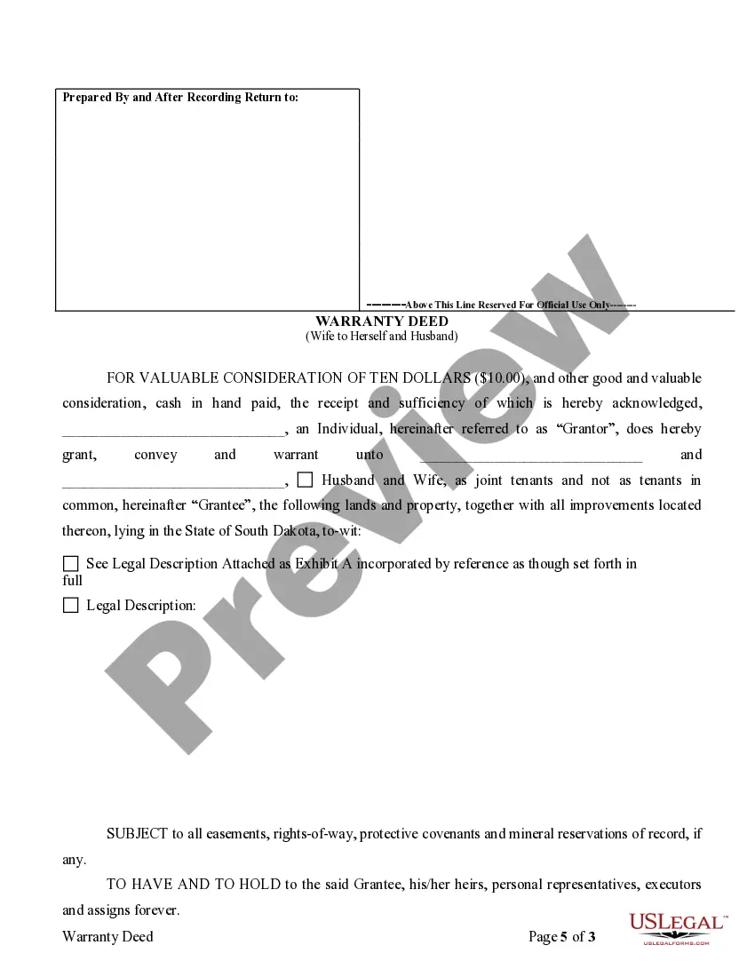 Preview Warranty Deed to Separate Property of One Spouse to Both Spouses as Joint Tenants