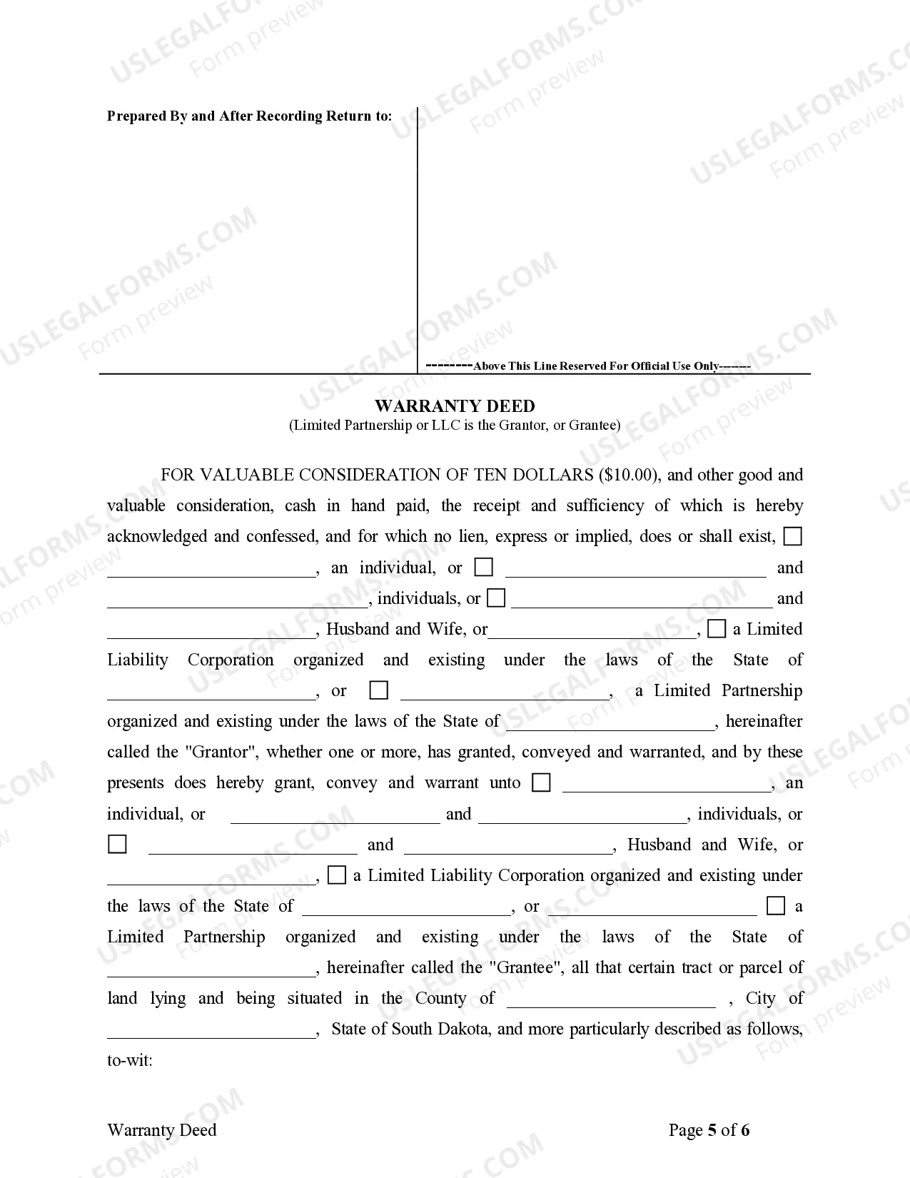 Preview Warranty Deed from Limited Partnership or LLC is the Grantor, or Grantee