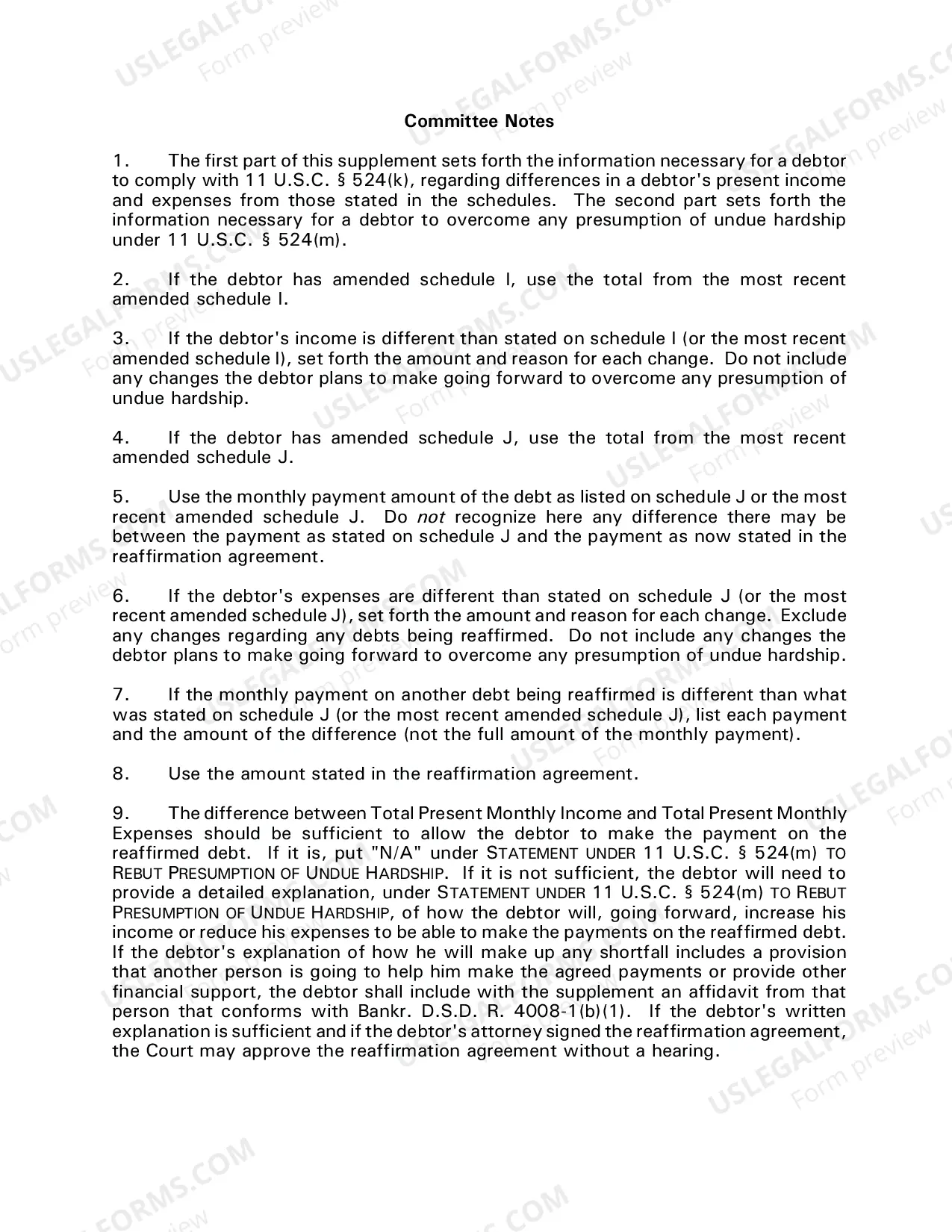 Preview Supplement to Reaffirmation Agreement (local rules Appendix 4L)
