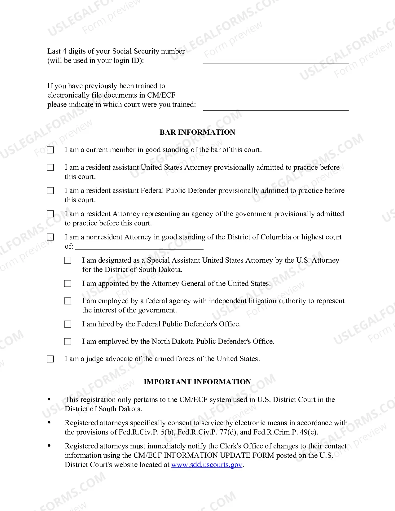 Preview CM-ECF Attorney Registration Form