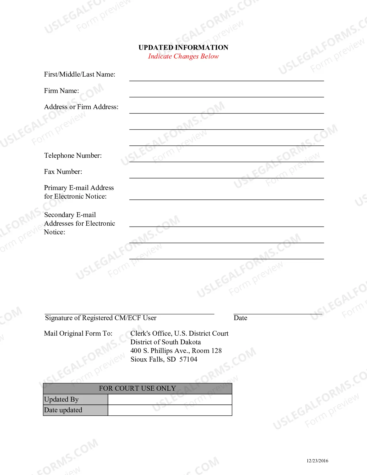 Preview CM/ECF Information Update Form