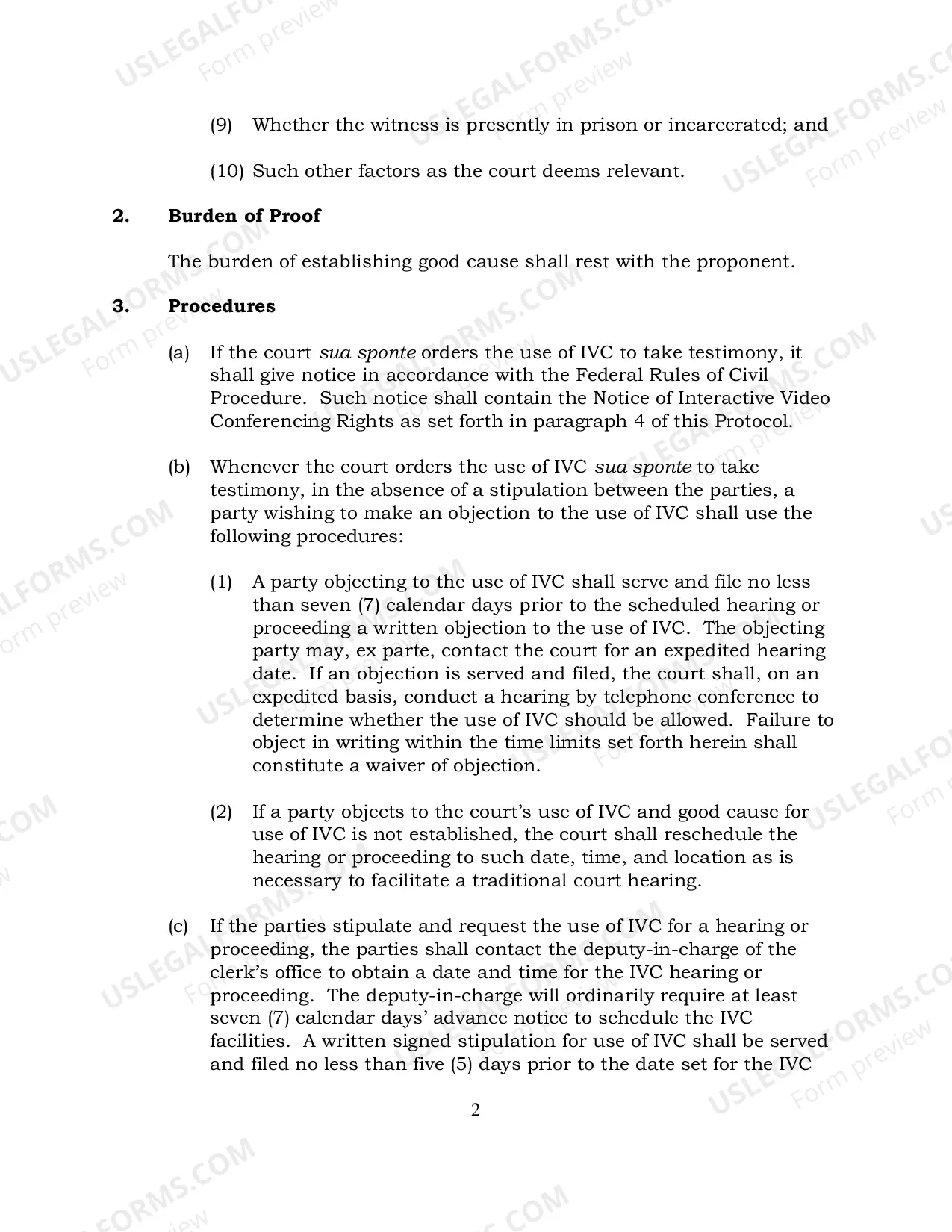 Preview Protocol for the use of interactive video conferenceing -Civil