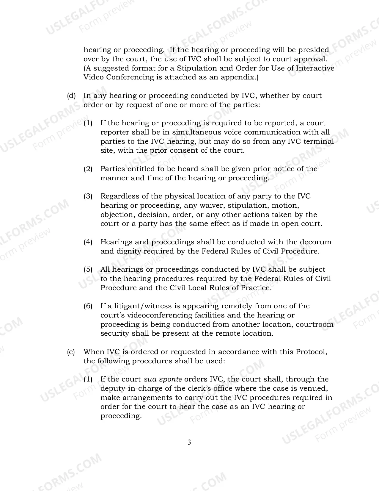 Preview Protocol for the use of interactive video conferenceing -Civil