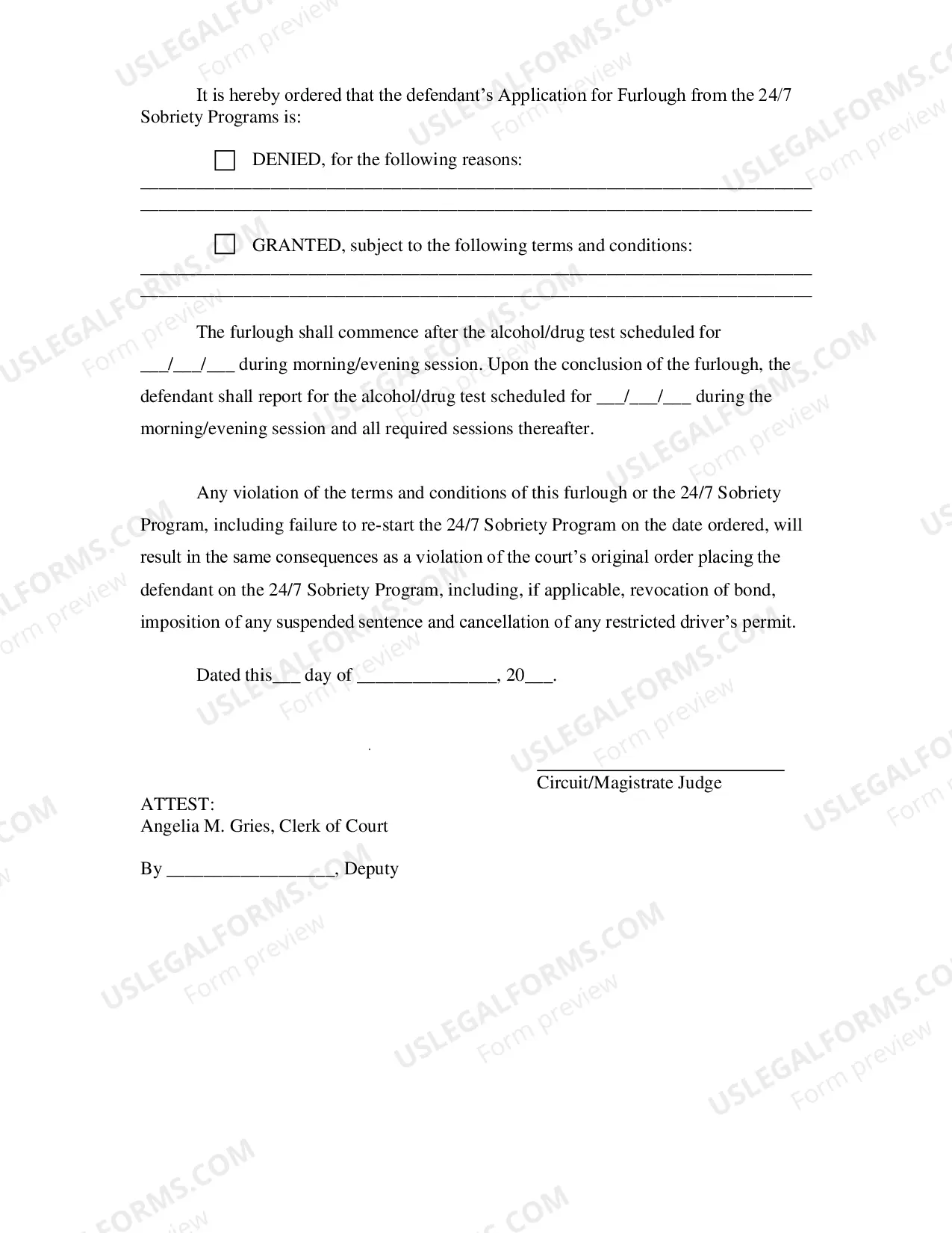 Preview Application for Furlough From 24-7 Program And Order