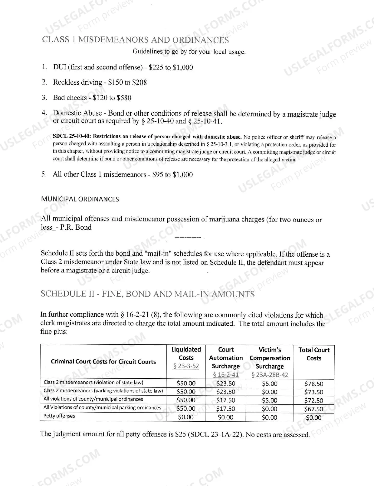Preview 2nd Circuit Fine and Bond Schedule-Statewide