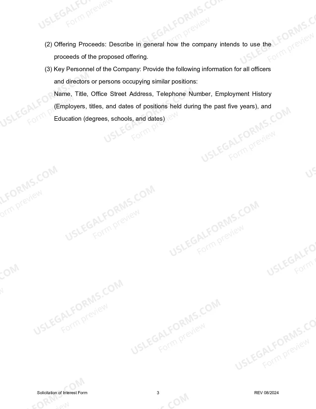 Preview Solicitation of Interest Form (Application for Testing Waters for Private Placements)