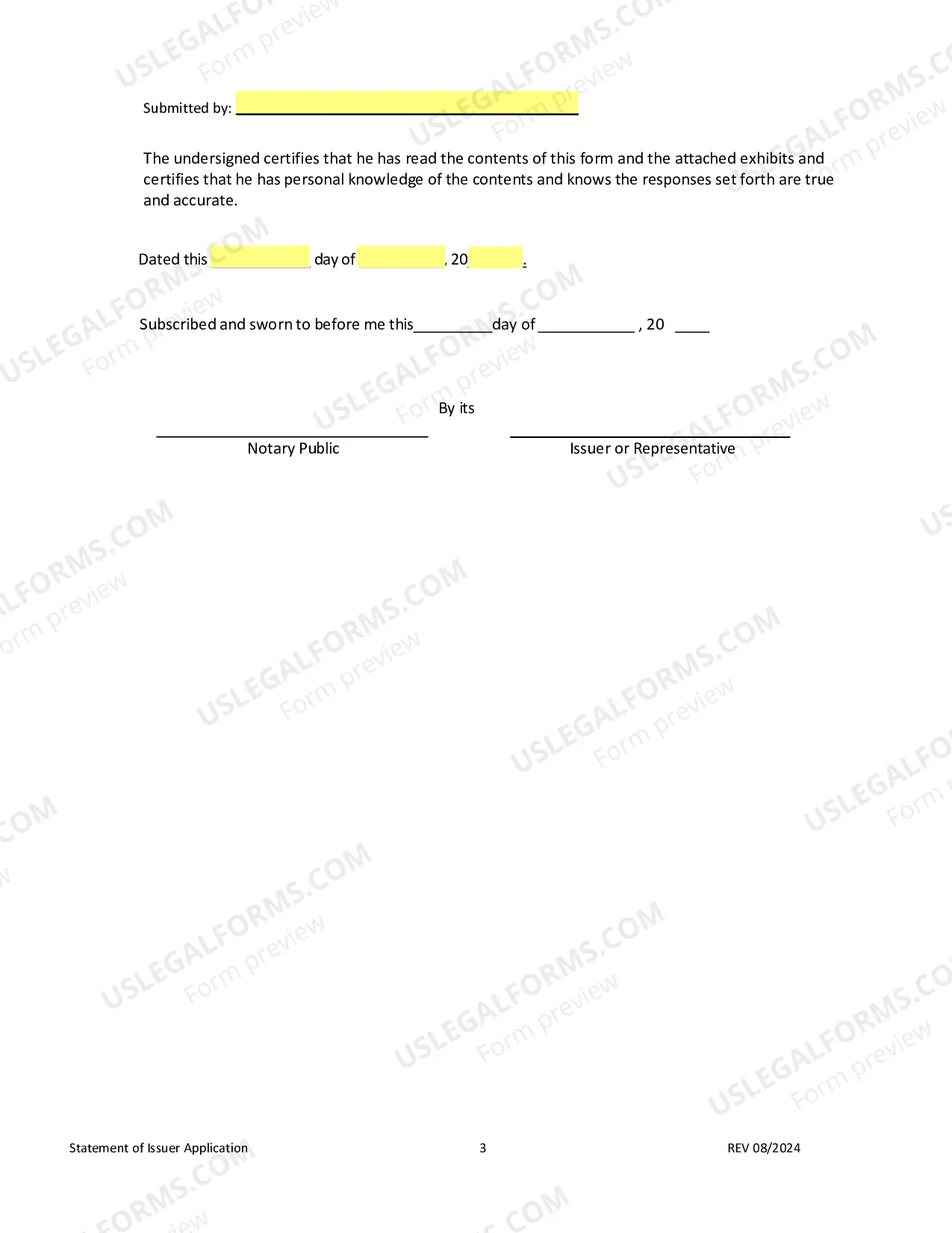 Preview Statement of Issuer
