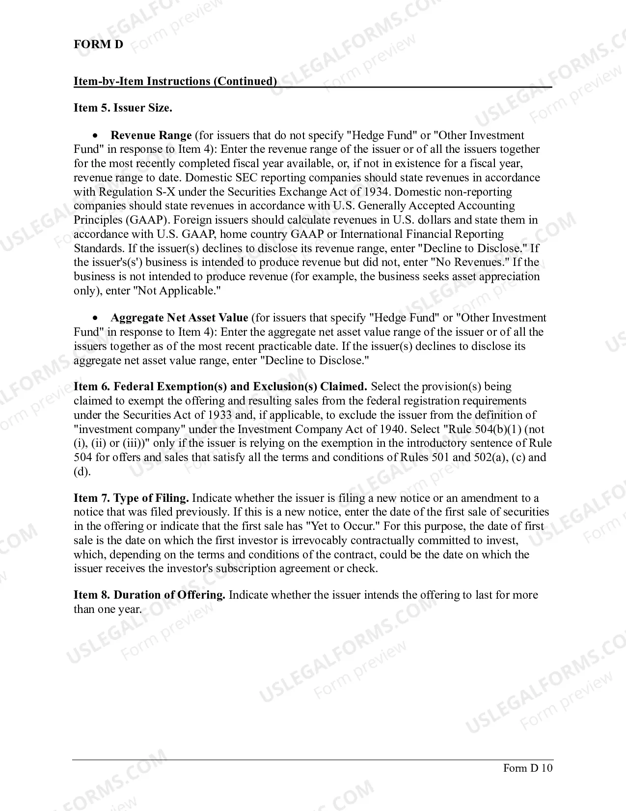 Preview Form D Application for 506 Reg. D notice filing