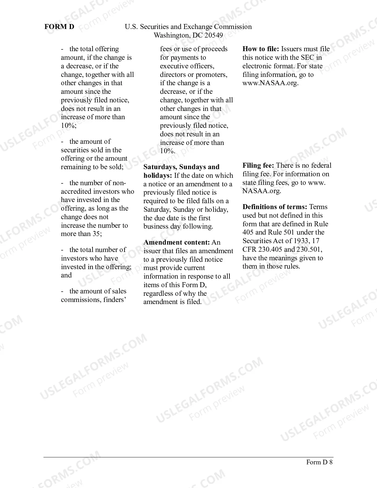 Preview Form D Application for 506 Reg. D notice filing