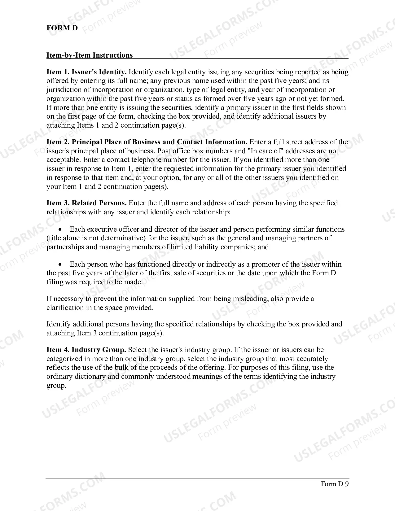 Preview Form D Application for 506 Reg. D notice filing
