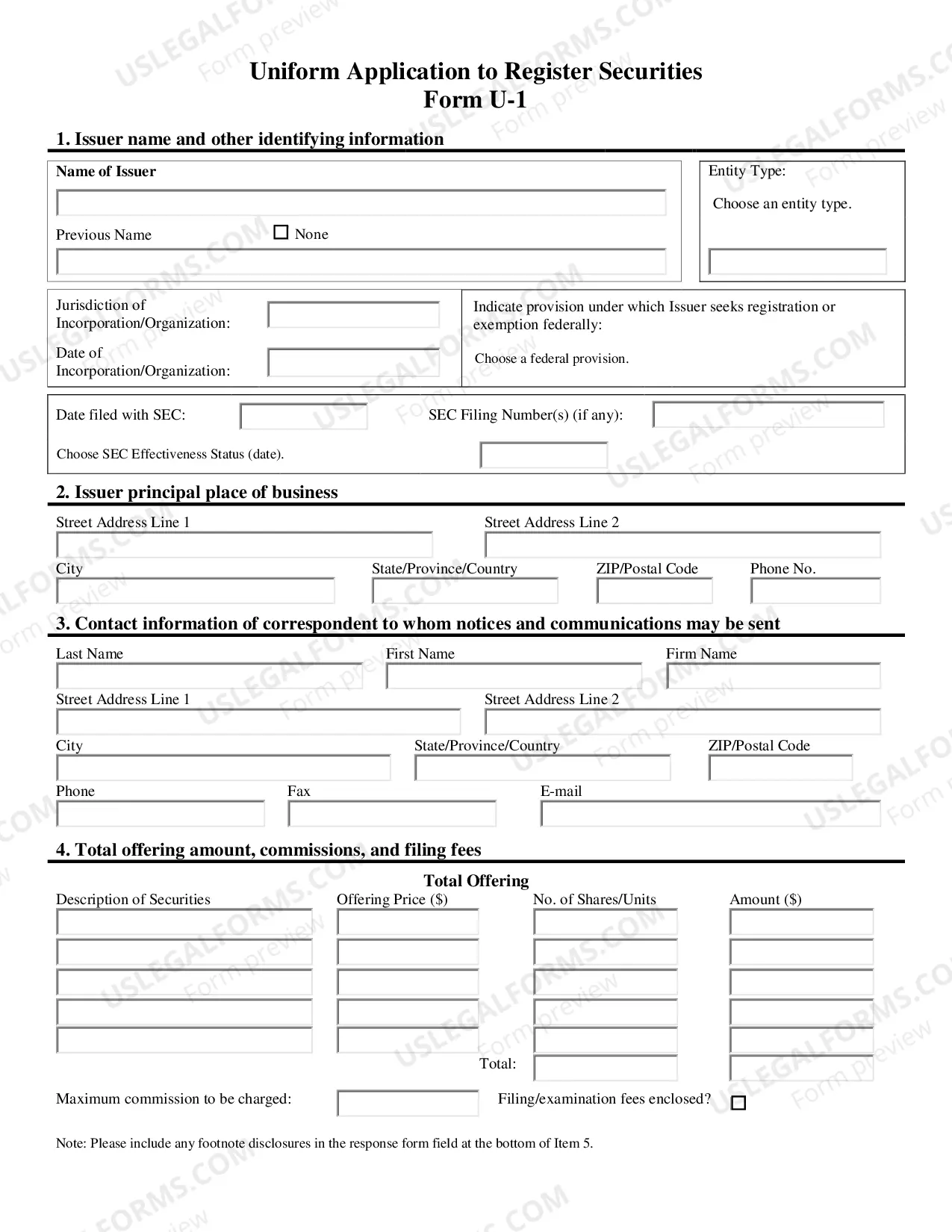 Preview Uniform Application to Register Securities (U-1)